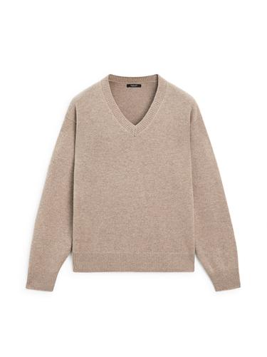 Zara V-neck knit sweater with elbow patches - Mink
