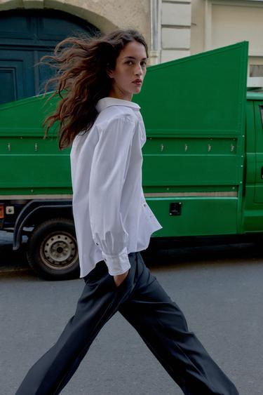 CHEMISE EN POPELINE À BOUTONS EN CONTRASTE - Blanc de Zara - Image 3