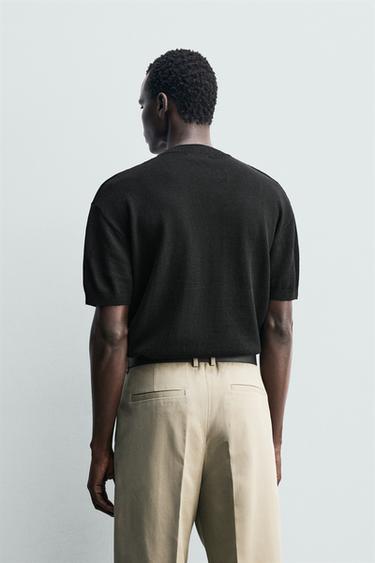 T-SHIRT EN MAILLE COTON ET LIN - Noir de Zara - Image 2