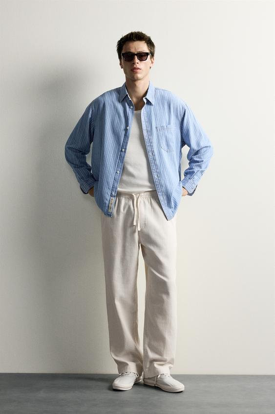 PANTALÓN RELAXED FIT ESTRUCTURA - Beige claro de Zara - Imagen 0