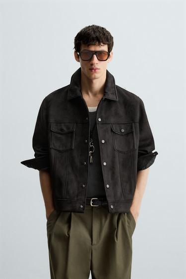 VESTE EFFET DAIM REGULAR FIT - Noir de Zara - Image 1
