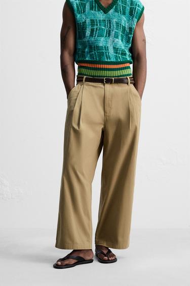 Zara PLEATED WIDE FIT PANTS - taupe brown