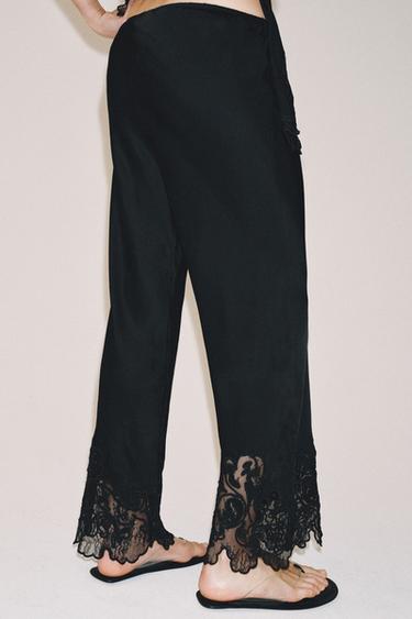 ZW COLLECTION EMBROIDERED SATIN TROUSERS - Black by Zara - Image 2