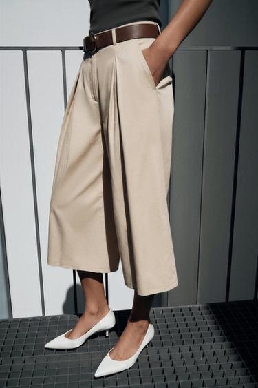 Zara BELTED CULOTTE PANTS - Sand