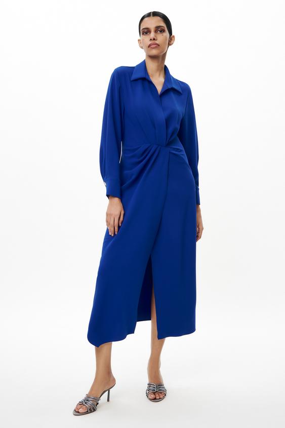 ZW COLLECTION PLEATED DRESS Bluish ZARA UAE Dubai/Sharjah/Ajman/UAQ/Fujairah