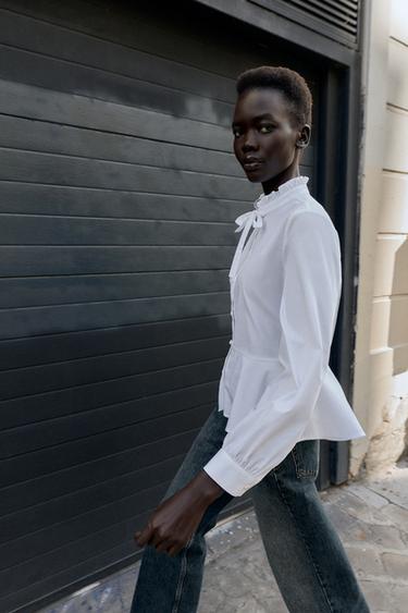 CHEMISE PEPLUM EN POPELINE À NŒUD - Blanc de Zara - Image 3