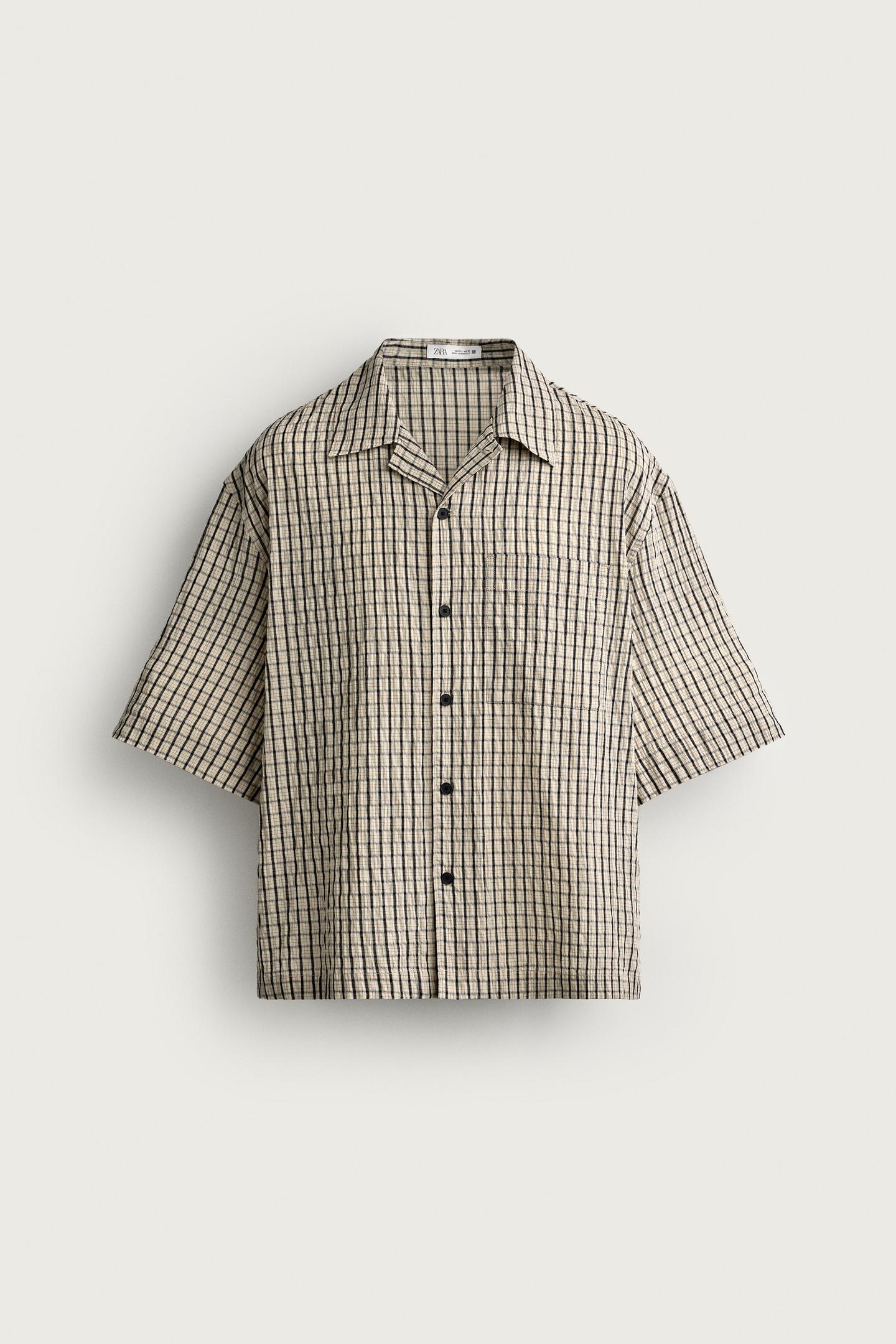 Мужская рубашка Zara Relaxed Fit Plaid, цвет: Светлый бежевый — фото 7
