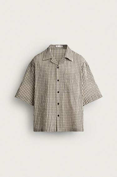 Zara 格紋寬鬆版襯衫 - 淺米色