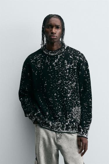 Zara GEOMETRIC JACQUARD SWEATER - Black