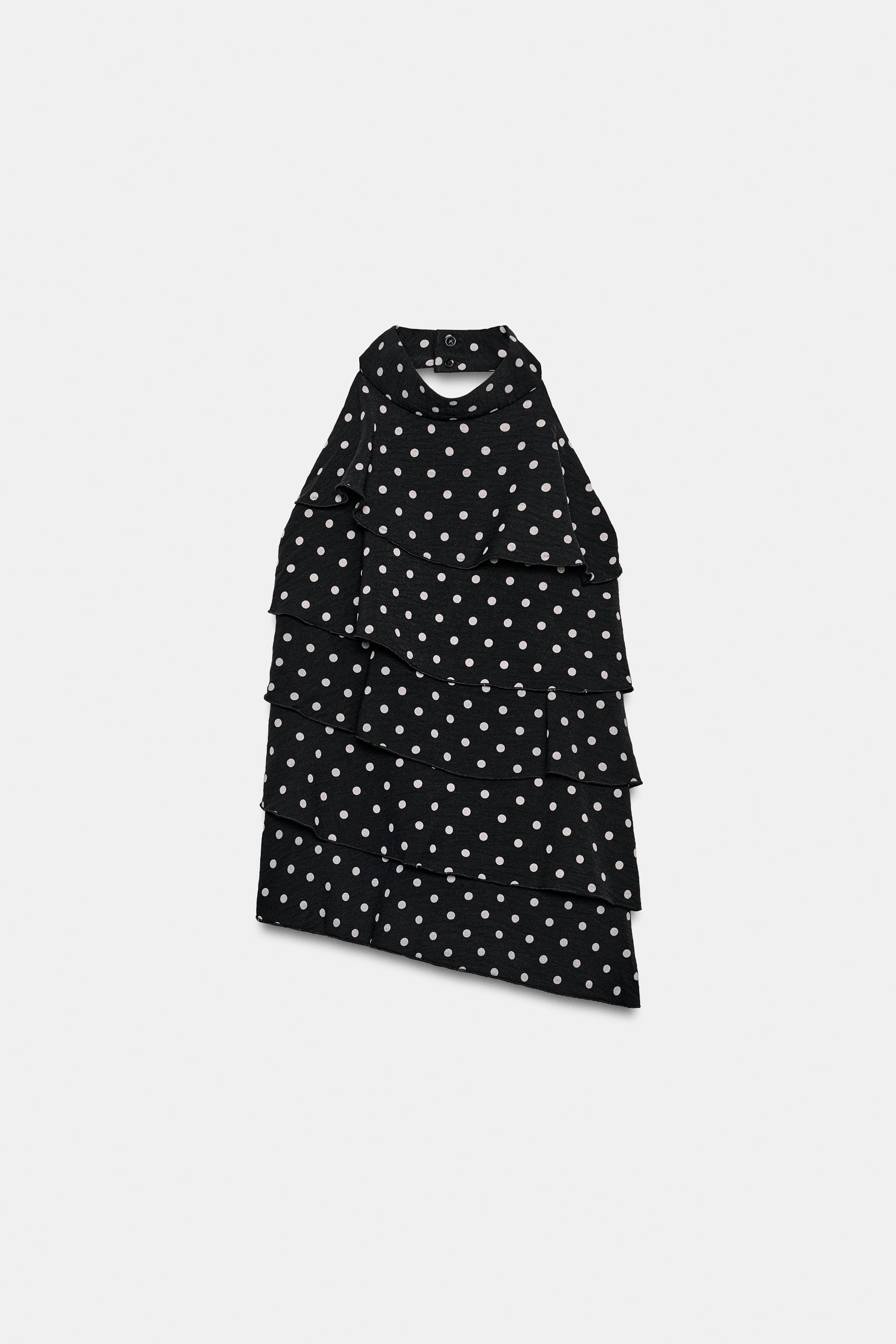 POLKA DOT RUFFLE HALTER TOP