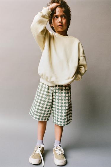 CHECKERBOARD TWILL BERMUDA SHORTS - Green / Ecru by Zara