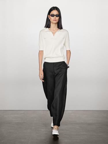 Zara 100% cotton knit polo collar sweater - Ecru