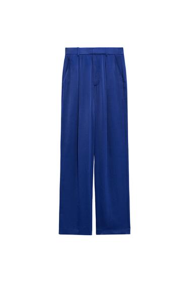 MENSWEAR STYLE FULL LENGTH SATIN EFFECT PANTS