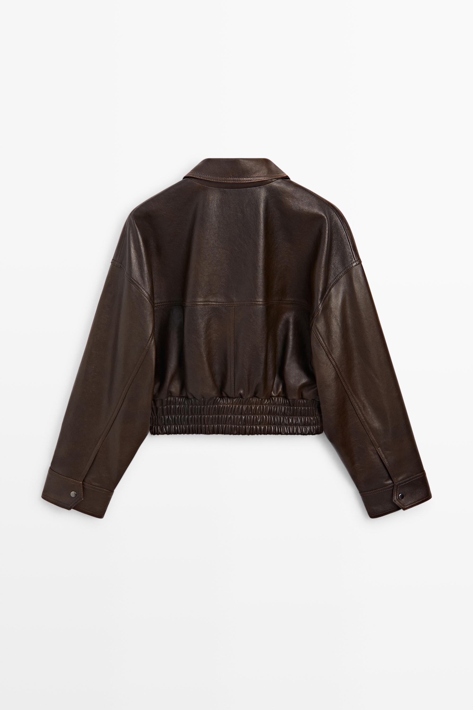 Cropped nappa leather bomber jacket