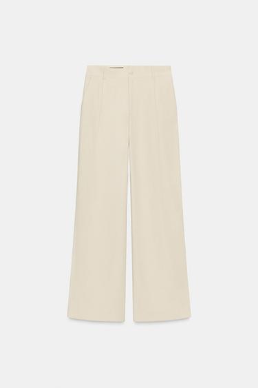 Zara FLOWY PLEATED PANTS - SAND/BROWN