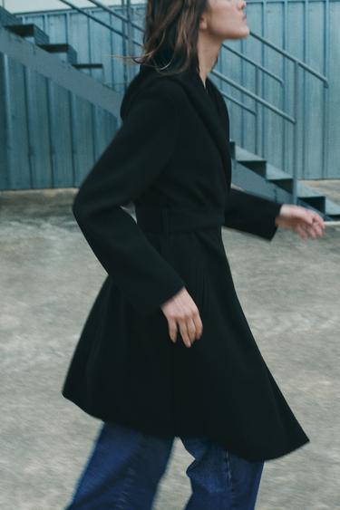 SOFT HOODED BELTED COAT - Black by Zara - Image 1