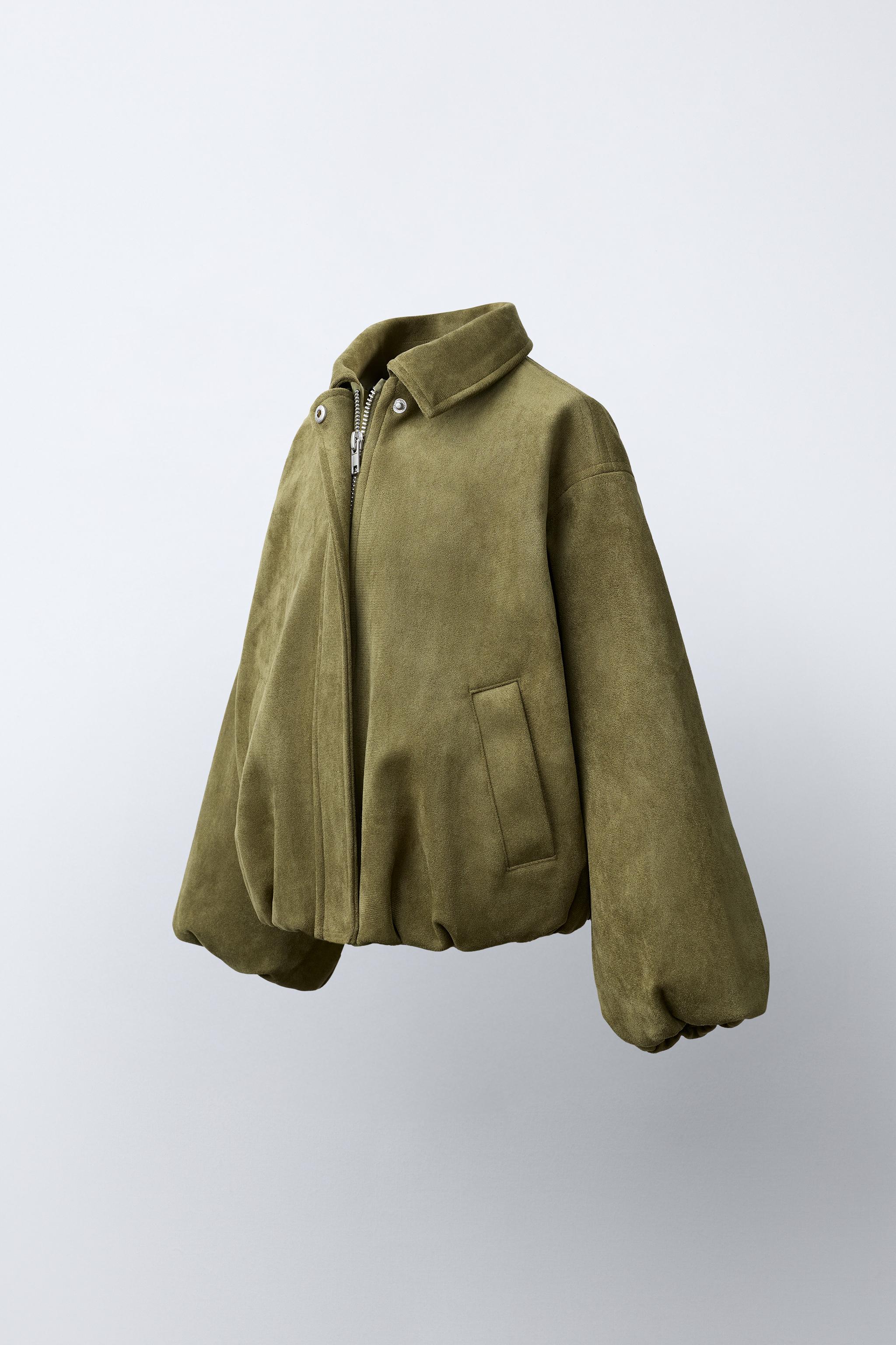 FAUX SUEDE BOMBER JACKET — Khaki