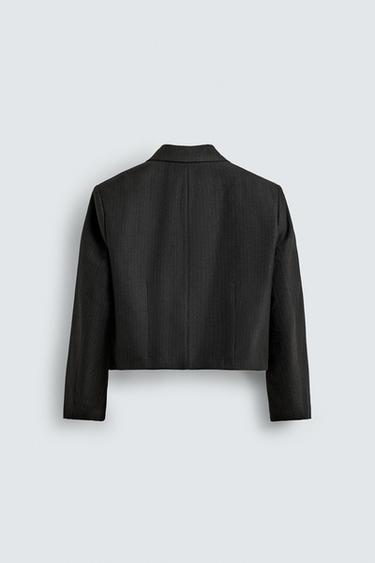 BLAZER COURTE COUPE COSTUME À RAYURES TENNIS - Gris foncé de Zara - Image 6
