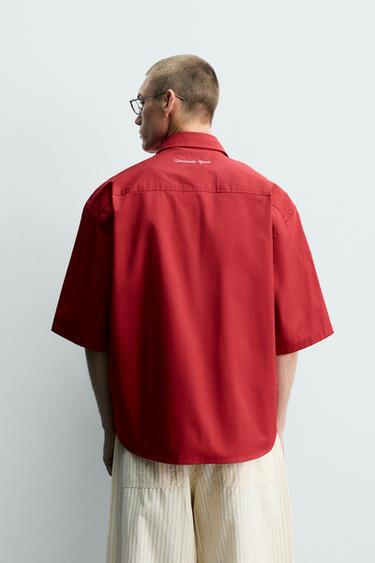 CHEMISE RELAXED FIT BRODERIES CONTRASTANTES - Rouge de Zara - Image 2
