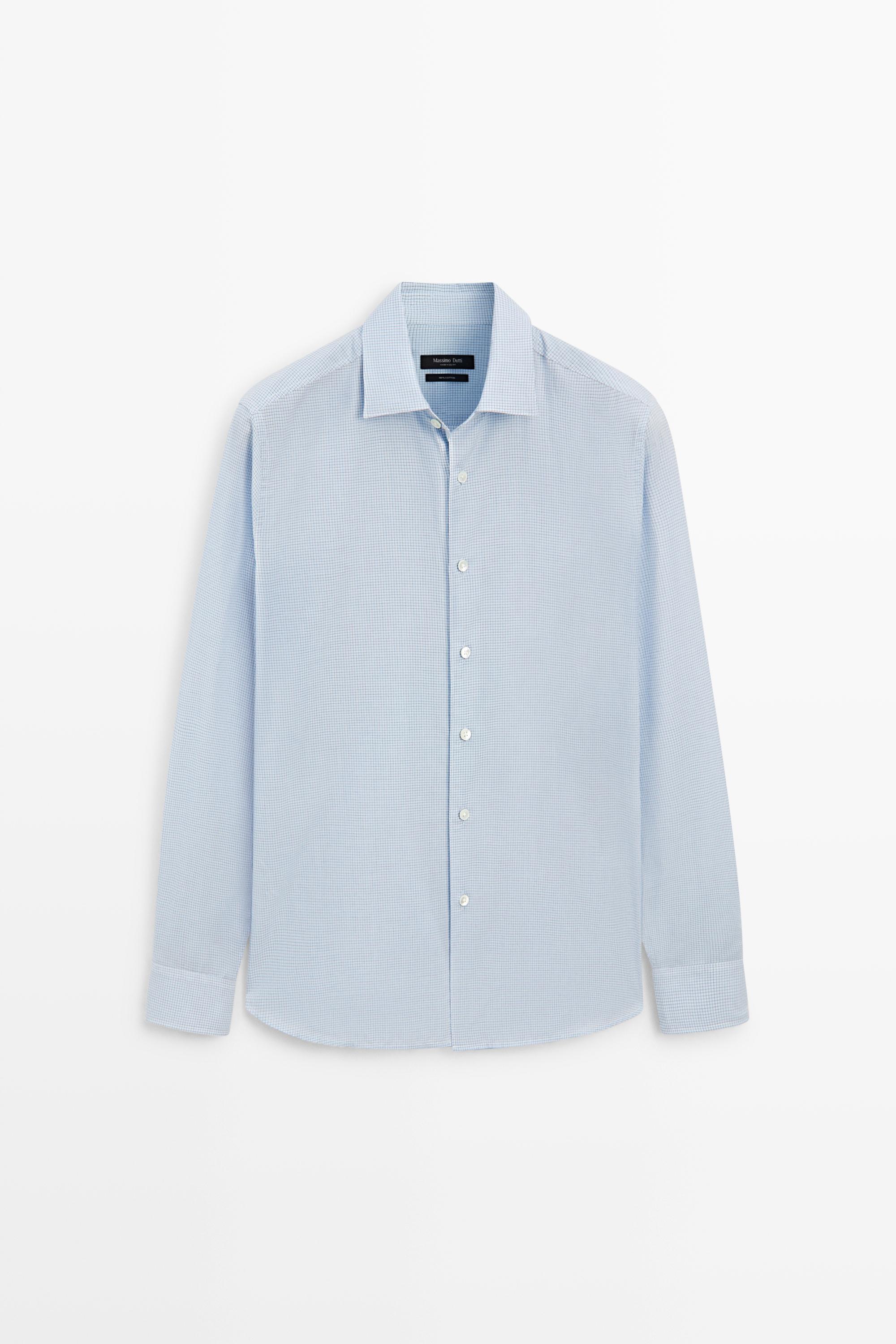 100% cotton regular fit plaid shirt — Blue