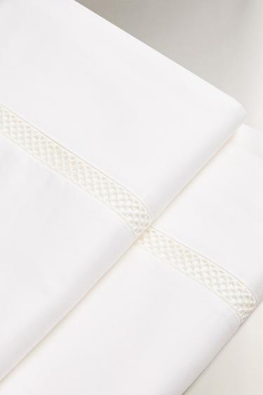 SATEEN FLAT SHEET WITH HEMSTITCH EMBROIDERY - Oyster-white by Zara - Image 4