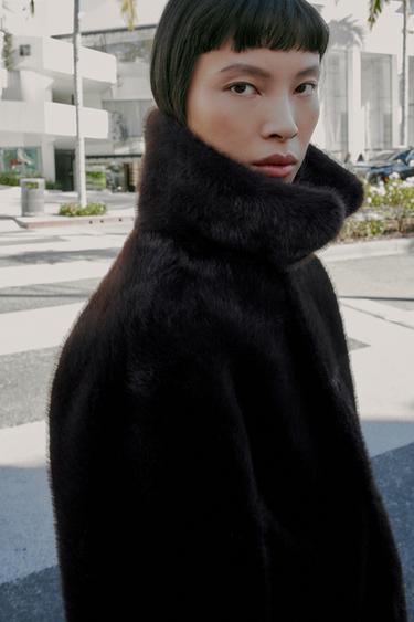 Zara REVERSIBLE DOUBLE FACED FAUX LEATHER JACKET - Brown