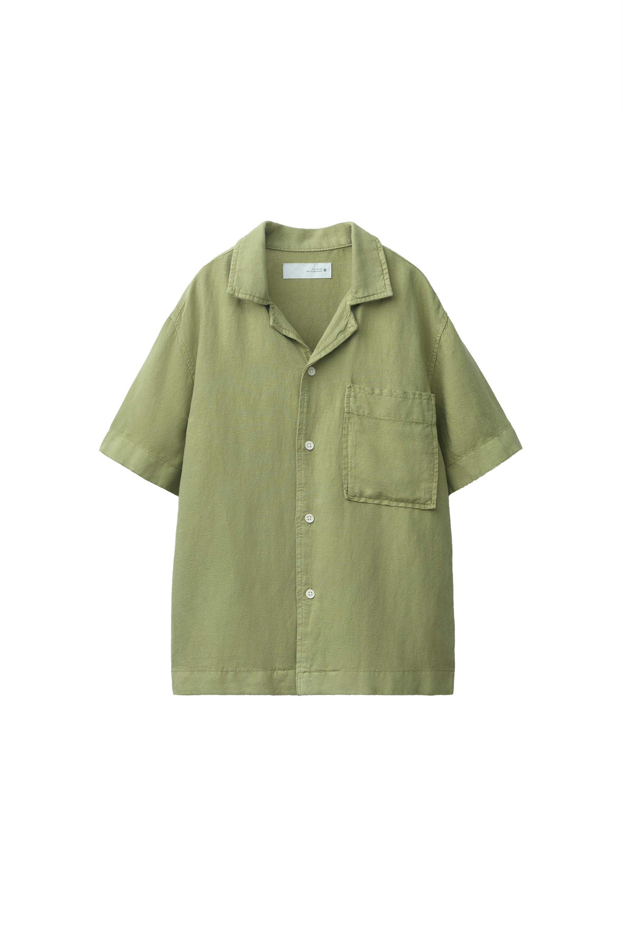 【SALE】シャツ　GLOBE  size M  オリーブ FLUID LINEN BLEND SHIRT - Olive green | ZARA United States