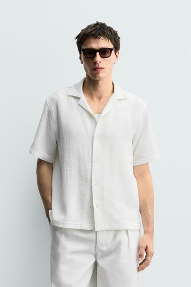 CAMISA REGULAR FIT JACQUARD RAYAS - Blanco roto de Zara