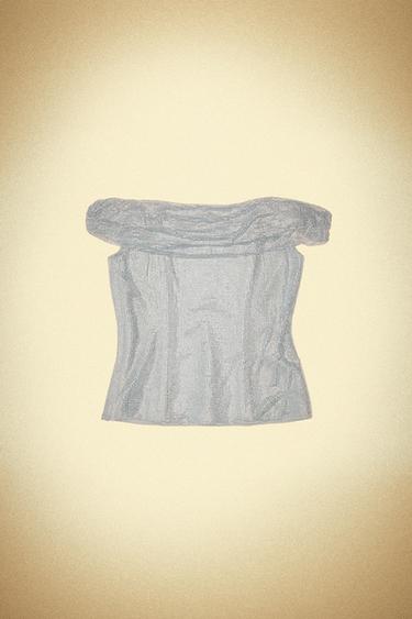 DRAPED MESH TOP WITH RHINESTONES - Silver by Zara