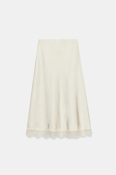 FALDA MIDI SATINADA ENCAJE - Crudo medio de Zara