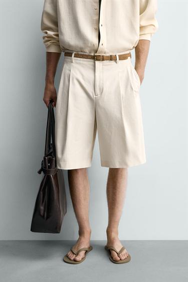 BERMUDA WIDE FIT À PLIS - Blanc cassé de Zara - Image 1