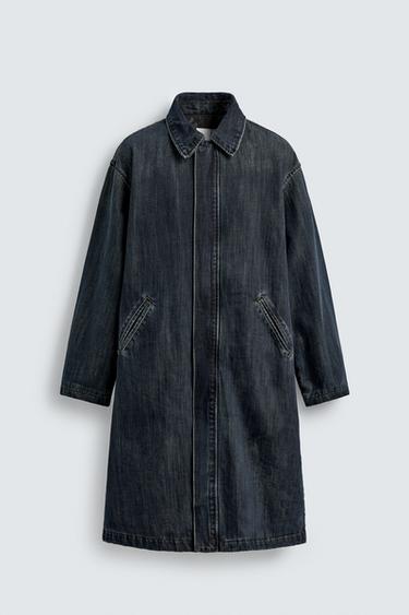 RELAXED FIT DENIM COAT - Blue / Green by Zara