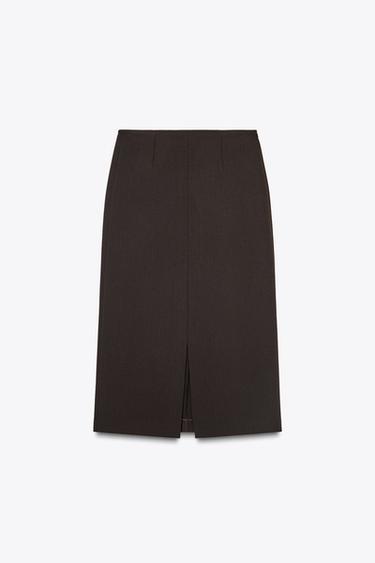 MIDI SKIRT WITH SLIT - Chocolate by Zara