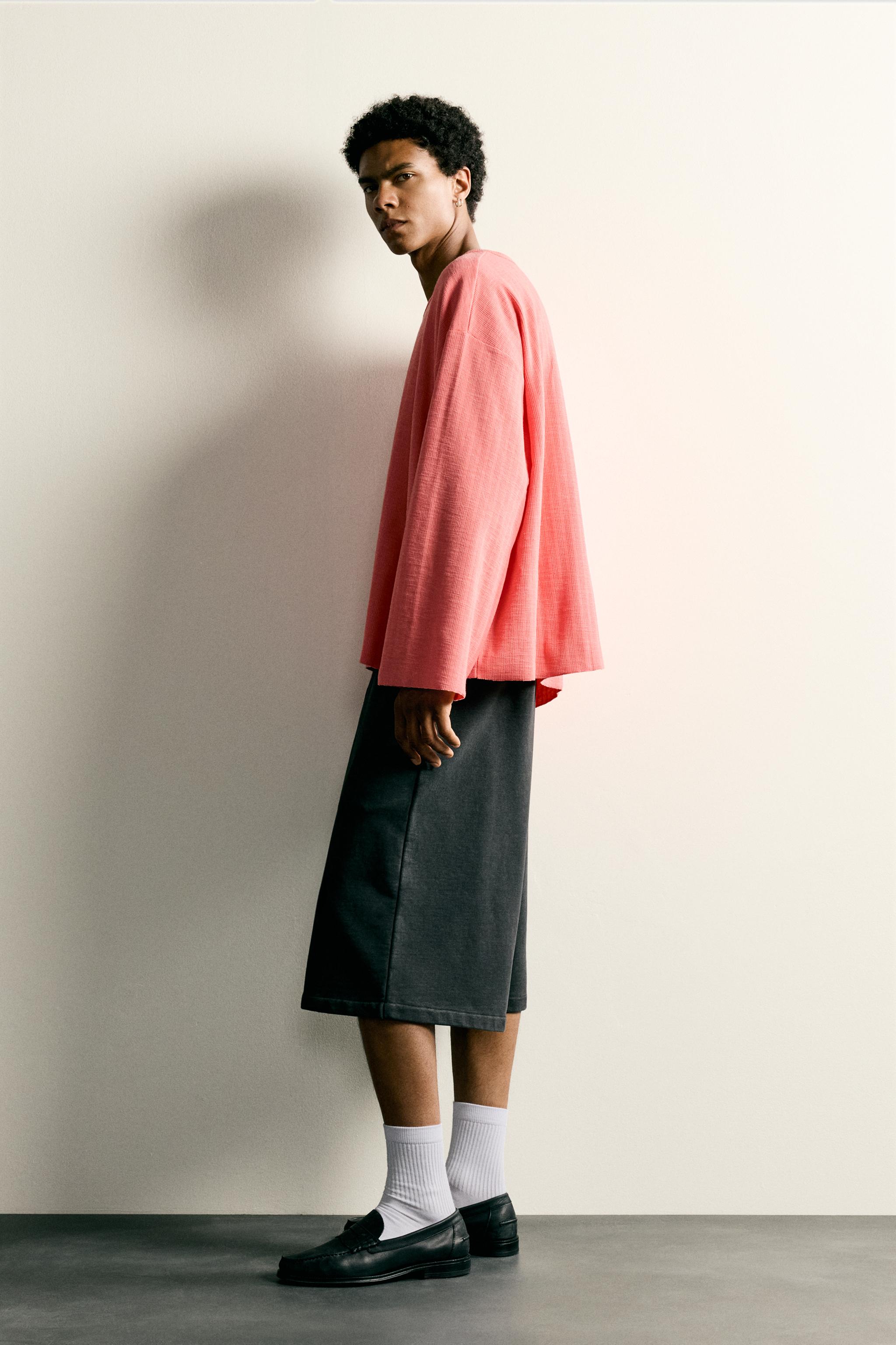 RELAXED FIT LONG SLEEVE T-SHIRT - Coral | ZARA United States