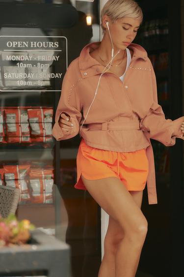 STUDDED BELTED JACKET - Peach by Zara