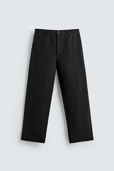 Zara COTTON - LINEN SUIT PANTS - Black