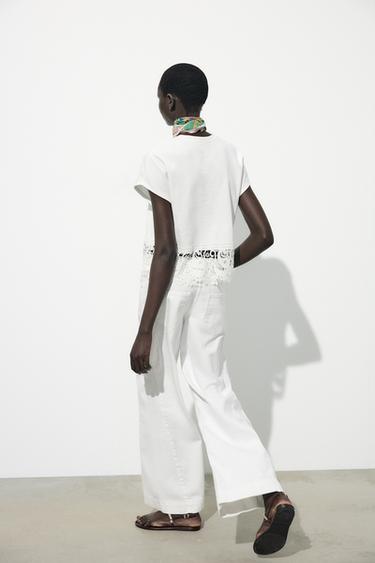 Zara Z1975 WIDE LEG MID-RISE JEANS WITH SIDE SEAMS - White