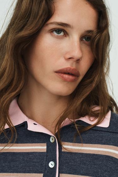 POLO EN MAILLE BIMATIÈRE À RAYURES - Multicolore de Zara - Image 2