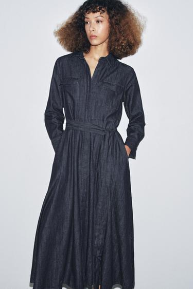 ZW COLLECTION DENIM BELTED DRESS - Blue by Zara - Image 1