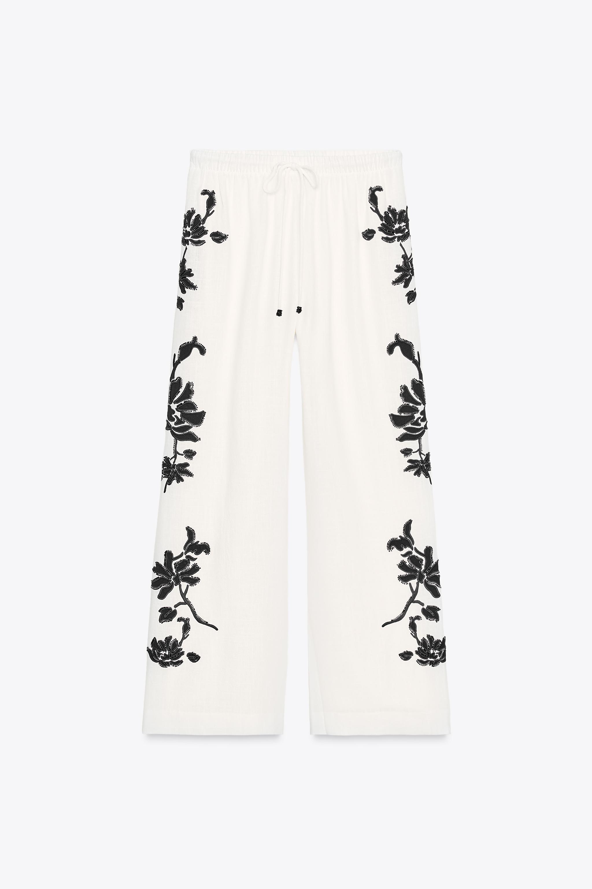 ZW COLLECTION FLORAL EMBROIDERED PANTS - Black / White