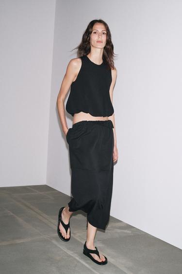 Zara COMBINED KNIT MIDI SKIRT - Black