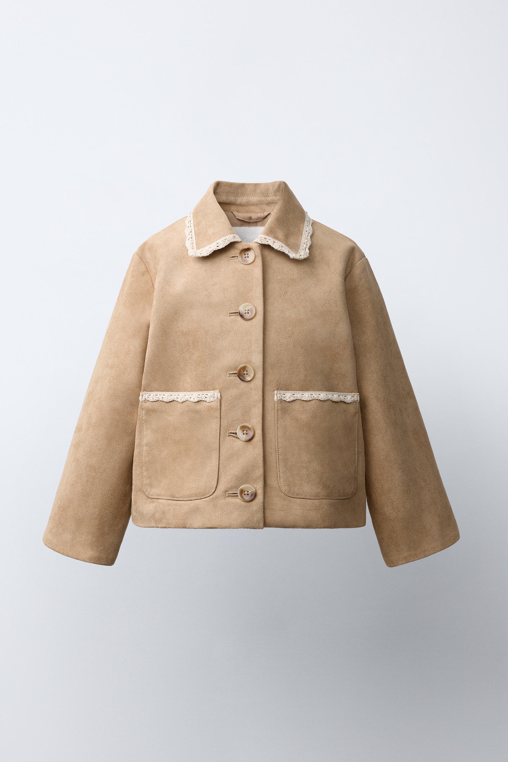 Детские куртки Zara FAUX SUEDE AND LACE TRIM JACKET — фото 2