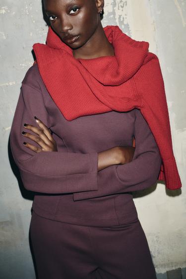 Zara DŽEMPER OD INTERLOK ŽERSEJA SA UŠICIMA – prašnjavo ljubičasta