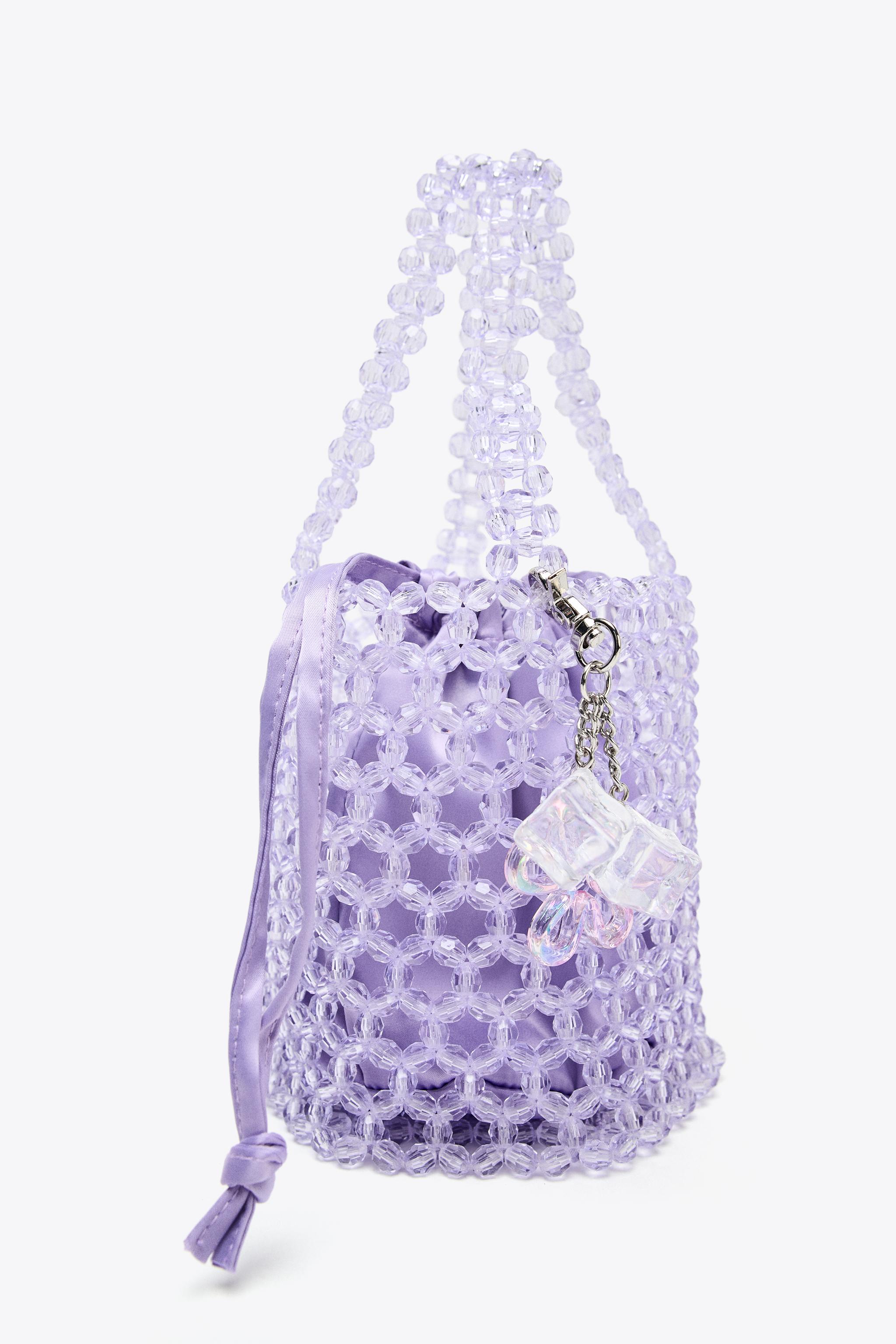 BEADED CYLINDRICAL BUCKET BAG - Violet | ZARA Australia