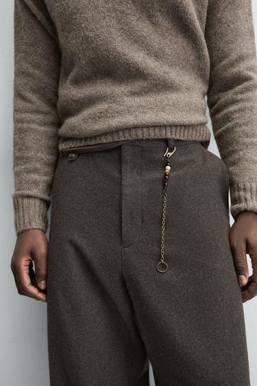 بنطلون واسع بقصة واسعة من الصوف مع سلسلة إصدار محدود - رمادي فيجوريه by Zara