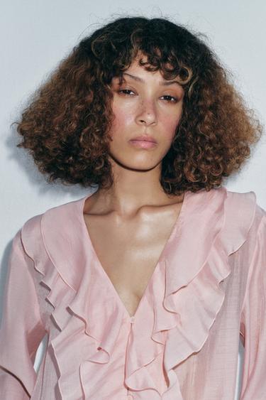 Zara ZW COLLECTION RUFFLED SHIRT - Pastel pink
