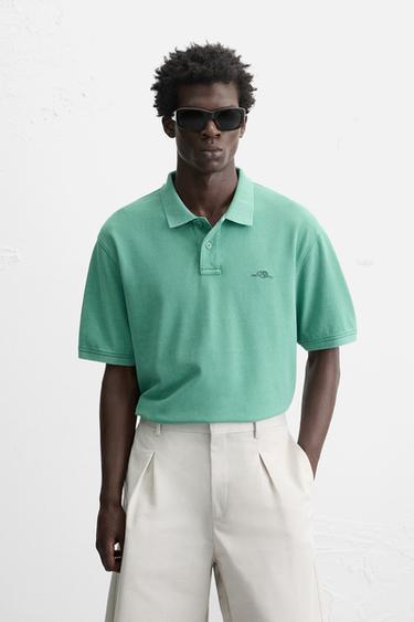 WASHED PIQUÉ POLO SHIRT - washed green by Zara