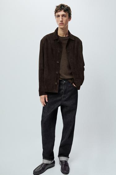 Zara Suede leather pocket overshirt - Chocolate - Image 0