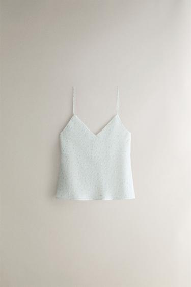 Zara FLORAL STRAPPY TOP - Sea green - Image 0