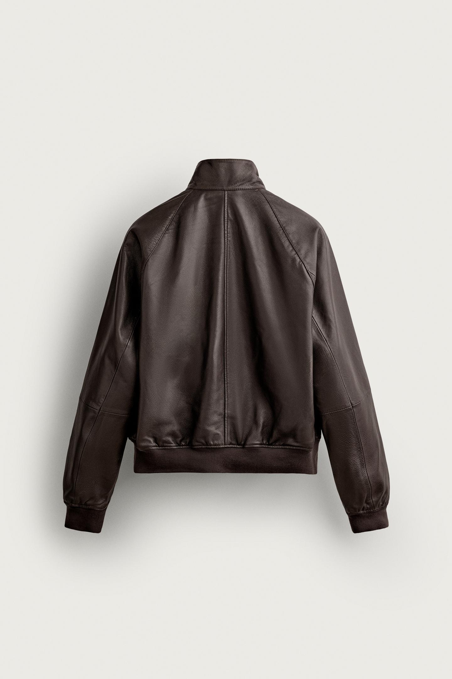 Мужская куртка Zara Leather Relaxed-Fit, цвет: Тёмный коричневый — фото 8
